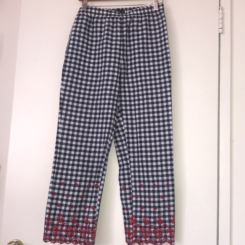 Blue and white gingham pants